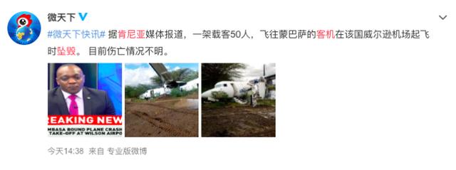 肯尼亞客機(jī)墜毀 航空公司稱機(jī)上所有人已安全著陸